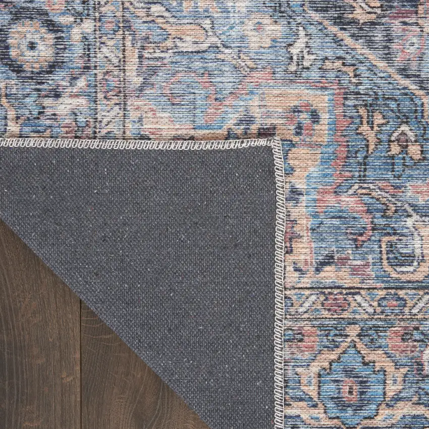 Blue Floral Power Loom Distressed Washable Area Rug Photo 4