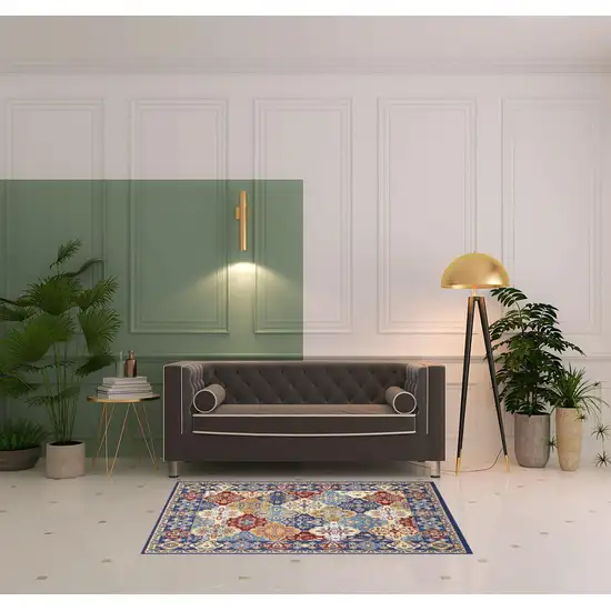 Blue Floral Power Loom Non Skid Area Rug Photo 2