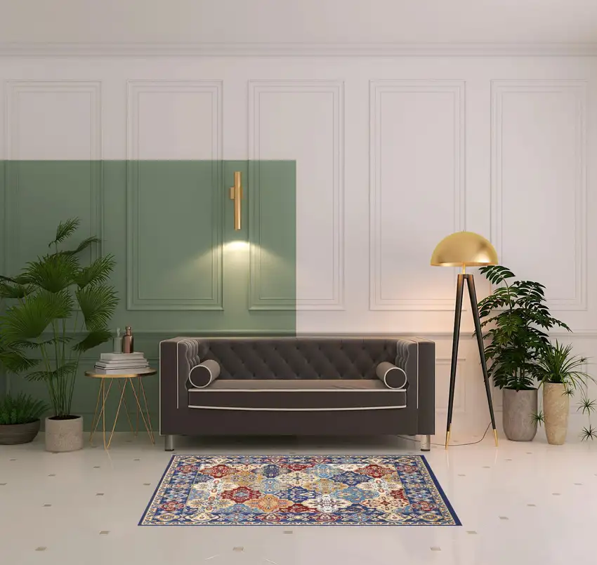 Blue Floral Power Loom Non Skid Area Rug Photo 2