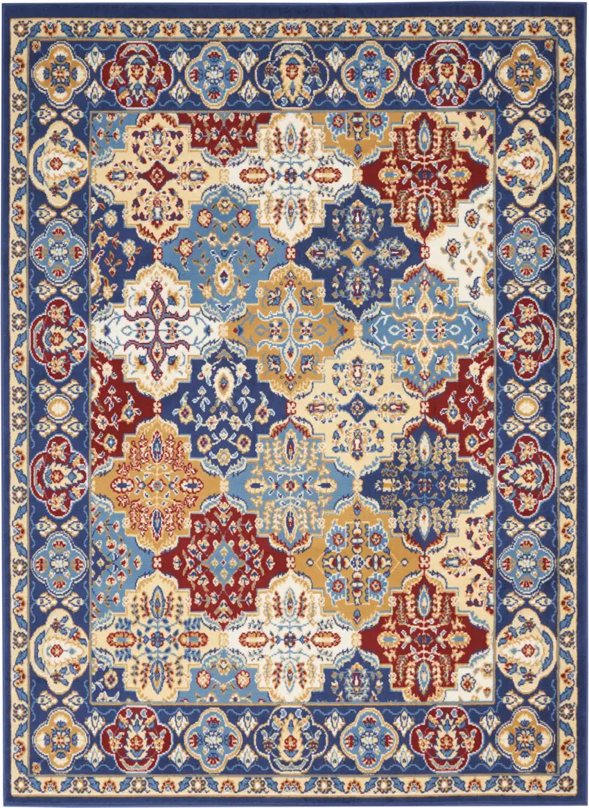Blue Floral Power Loom Non Skid Area Rug Photo 2