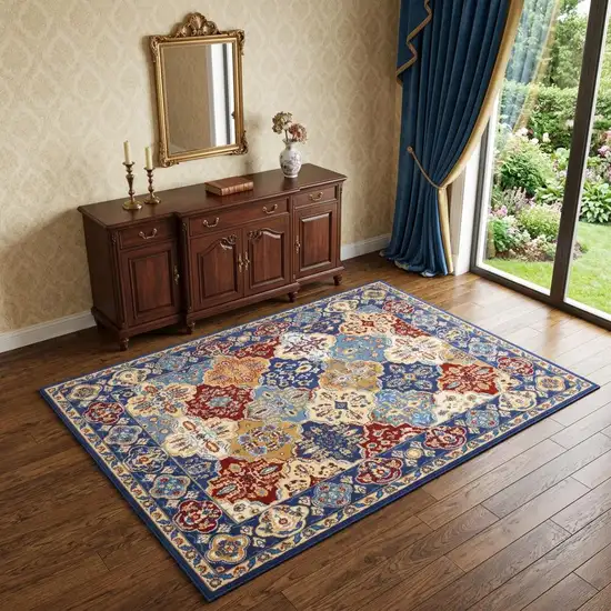 Blue Floral Power Loom Non Skid Area Rug Photo 1
