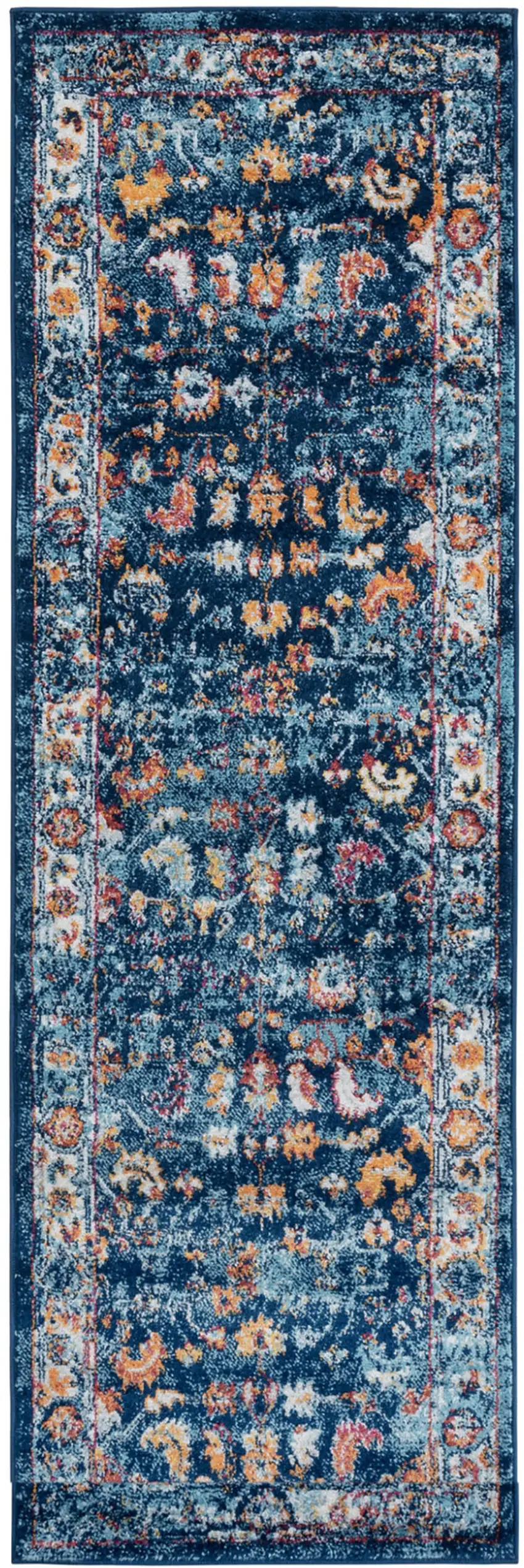 Blue Floral Power Loom Runner Rug Photo 1