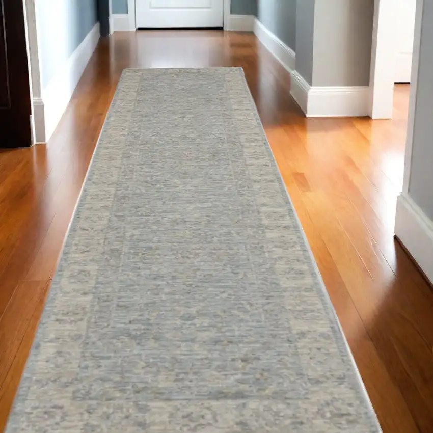 Blue Floral Power Loom Runner Rug Photo 2