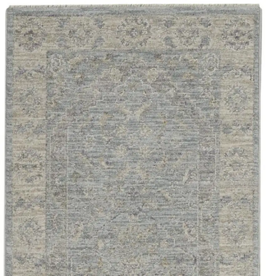 10' Blue Floral Runner Rug Photo 4