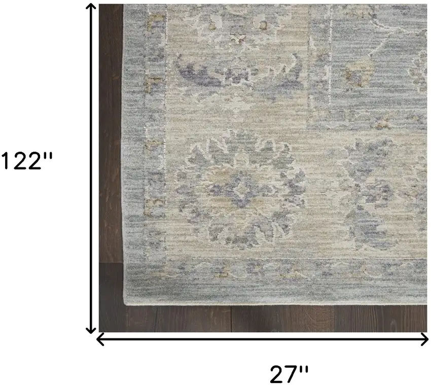 Blue Floral Power Loom Runner Rug Photo 8