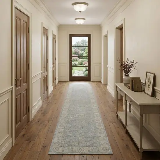 10' Blue Floral Runner Rug Photo 1