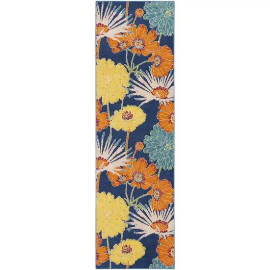 8' Blue Floral Runner Rug Photo 1