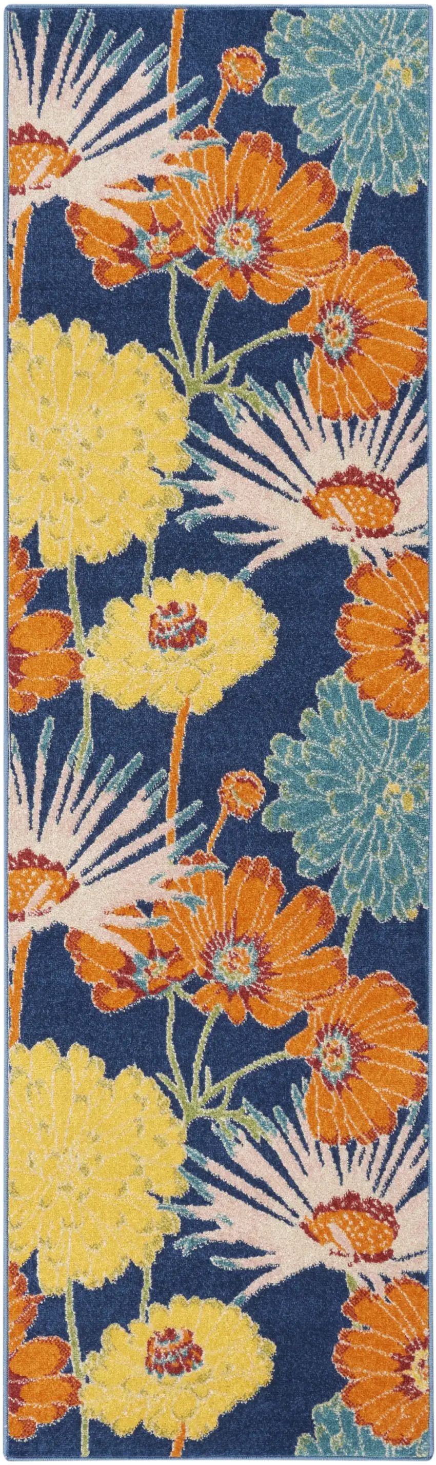 Blue Floral Power Loom Runner Rug Photo 2