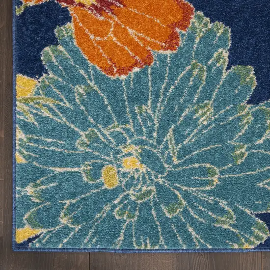 8' Blue Floral Runner Rug Photo 8