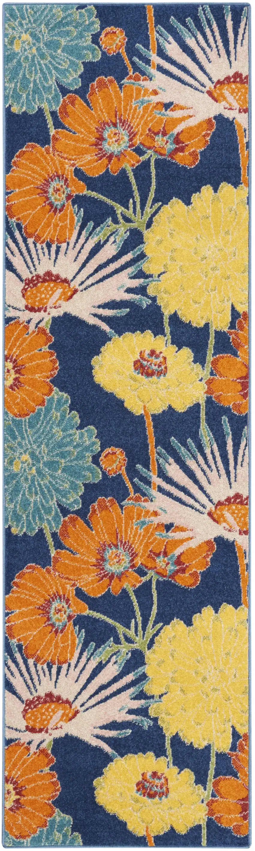 Blue Floral Power Loom Runner Rug Photo 5