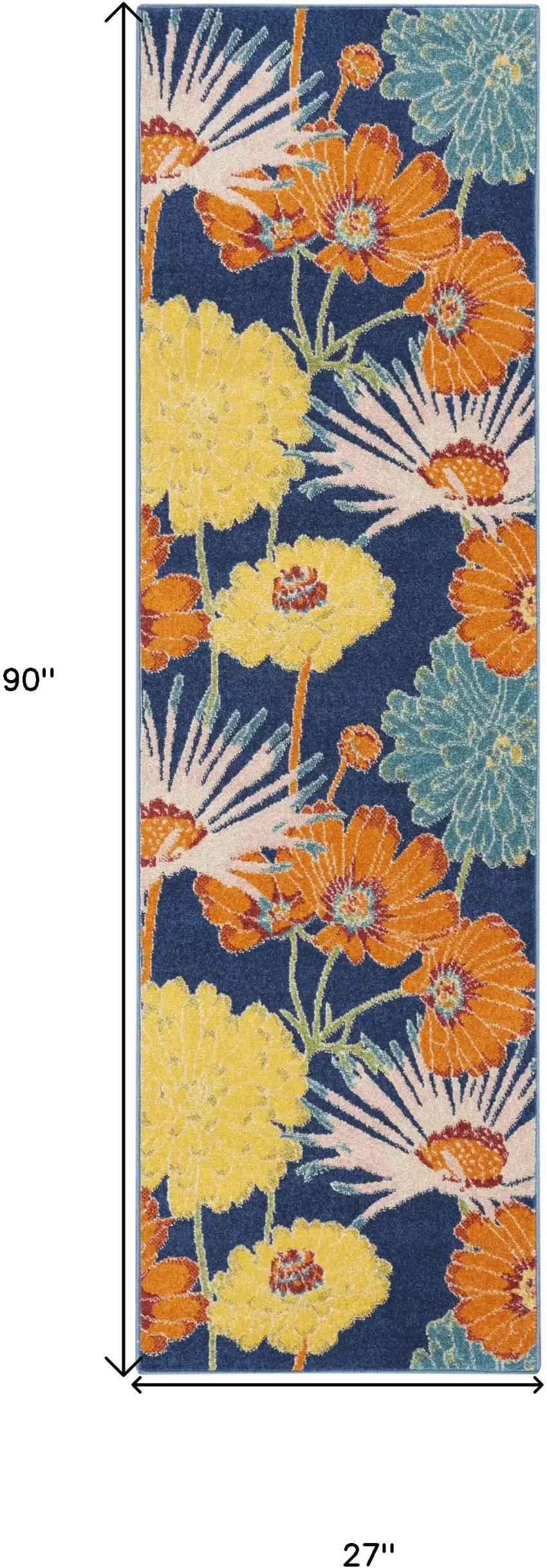 Blue Floral Power Loom Runner Rug Photo 3