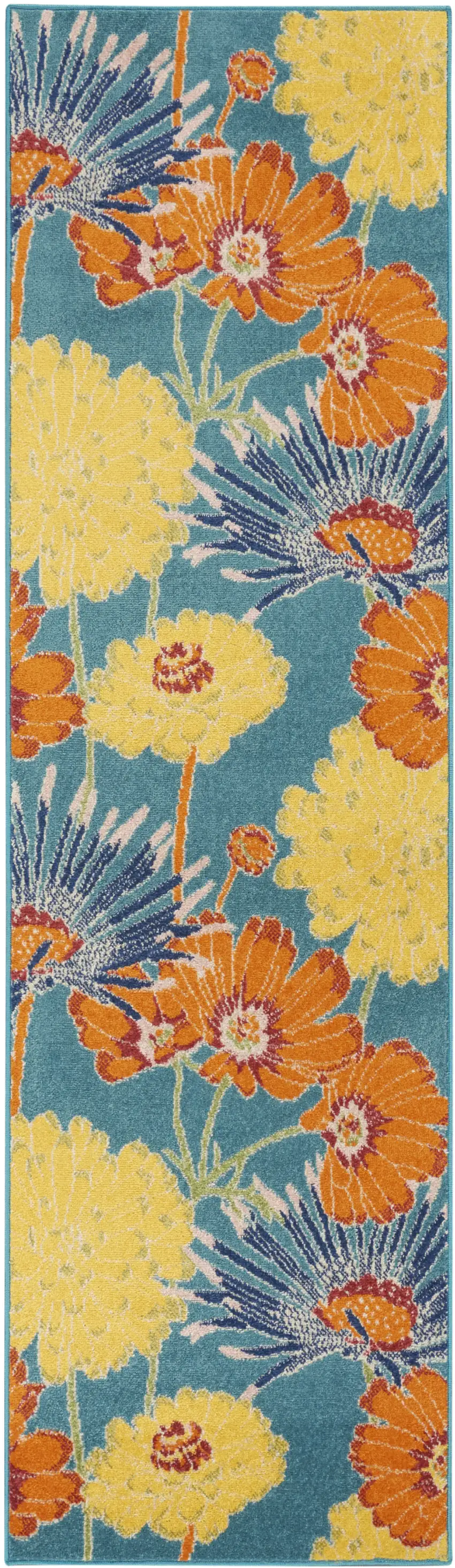 Blue Floral Power Loom Runner Rug Photo 2