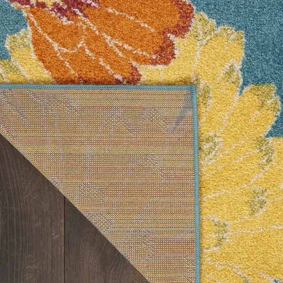 Blue Floral Power Loom Runner Rug Photo 7