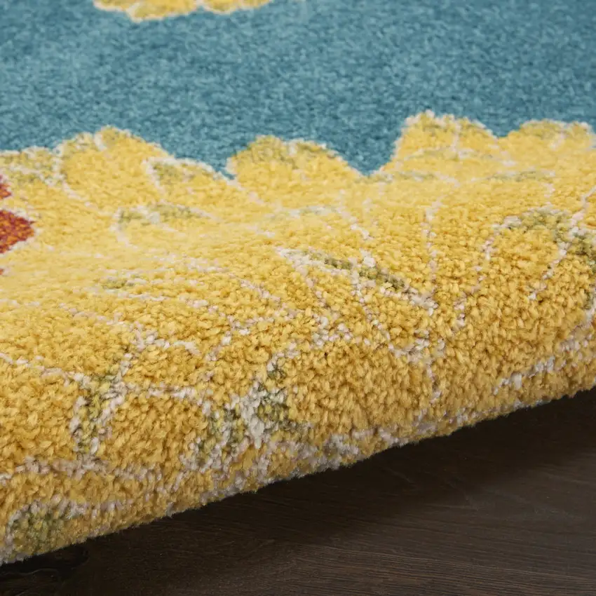 Blue Floral Power Loom Runner Rug Photo 8