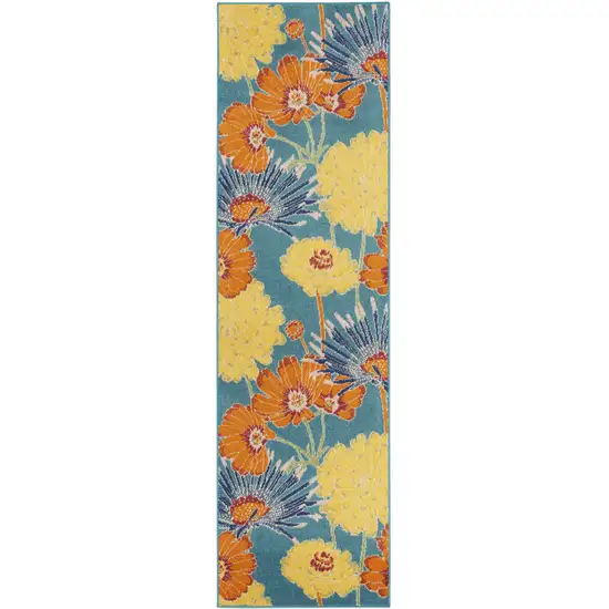 Blue Floral Power Loom Runner Rug Photo 4