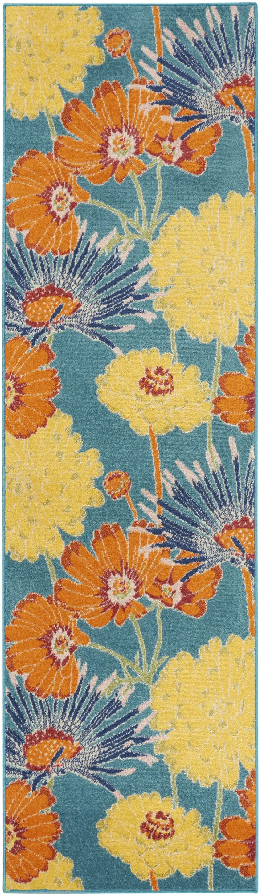 Blue Floral Power Loom Runner Rug Photo 4