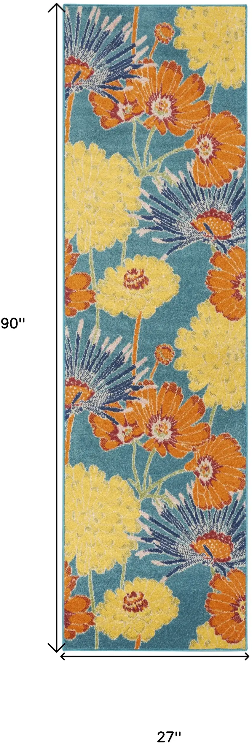 Blue Floral Power Loom Runner Rug Photo 3