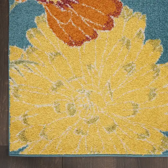 Blue Floral Power Loom Runner Rug Photo 6