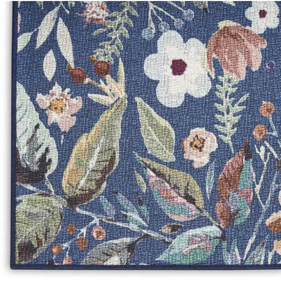 10' Blue Floral Washable Runner Rug Photo 8