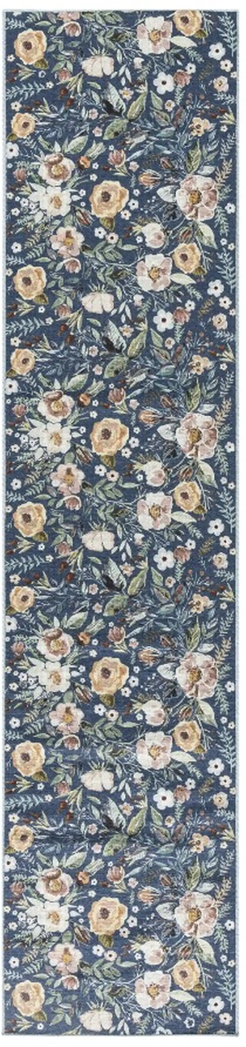 Blue Floral Power Loom Washable Non Skid Runner Rug Photo 1