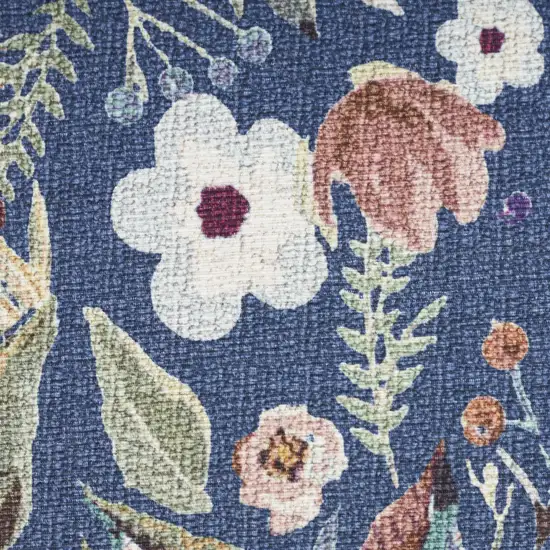 8' Blue Floral Washable Runner Rug Photo 4