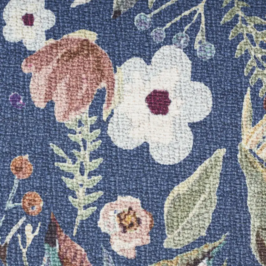 8' Blue Floral Washable Runner Rug Photo 3