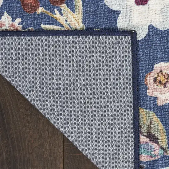 8' Blue Floral Washable Runner Rug Photo 9