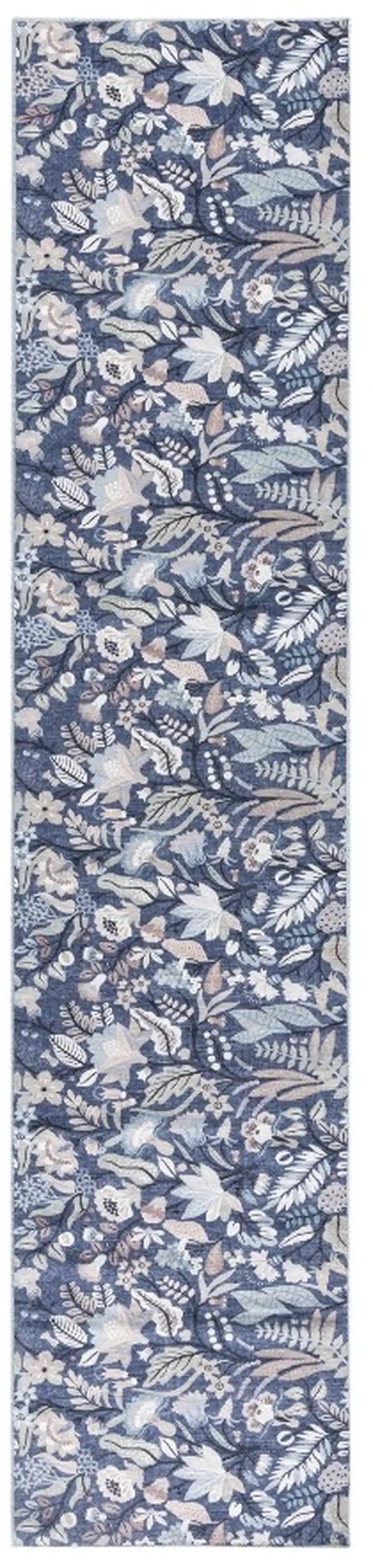 Blue Floral Power Loom Washable Non Skid Runner Rug Photo 1