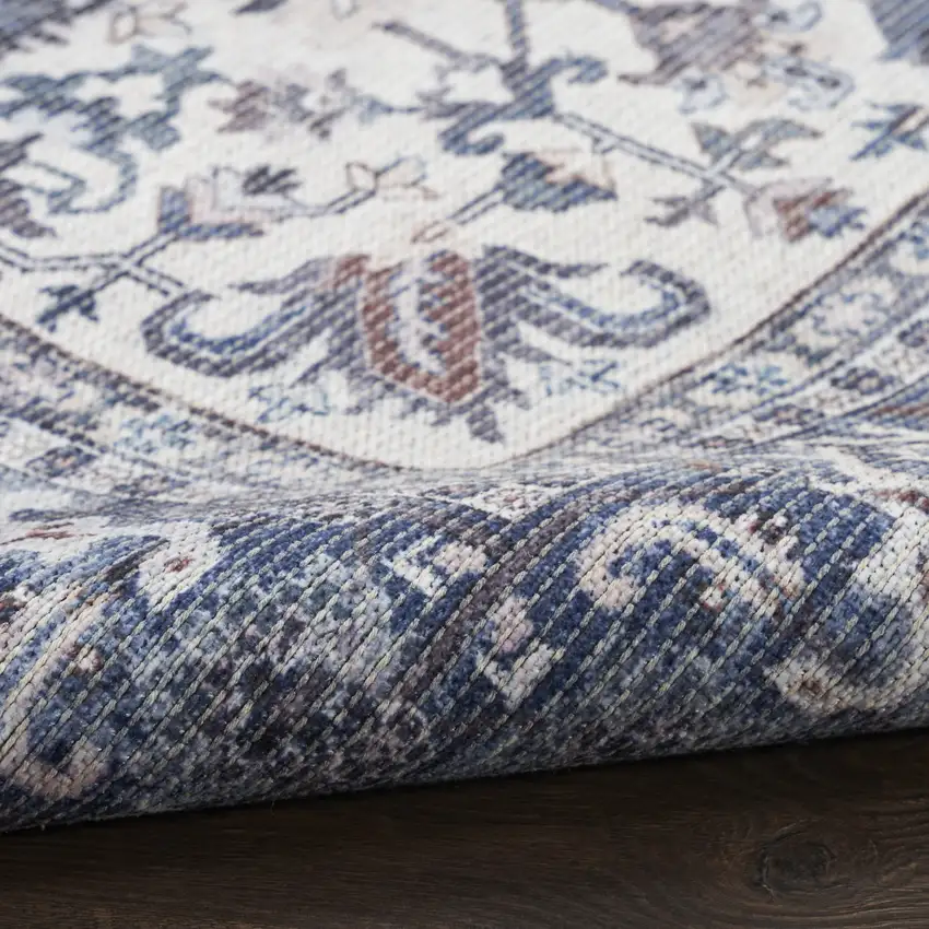 Blue Floral Power Loom Worn Faded Area Rug Photo 9