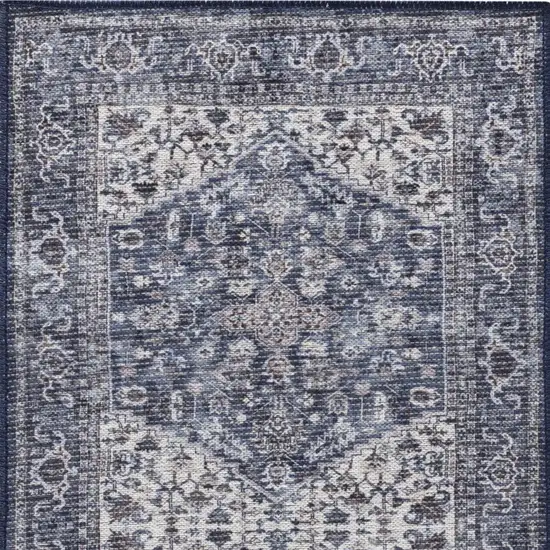 Blue Floral Power Loom Worn Faded Area Rug Photo 8