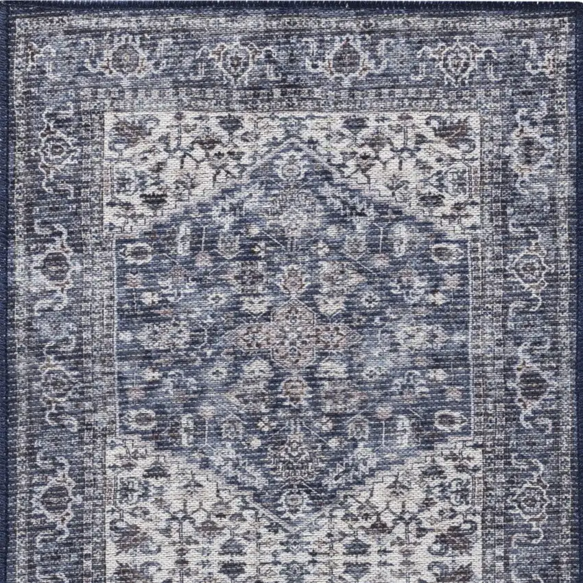 Blue Floral Power Loom Worn Faded Area Rug Photo 8