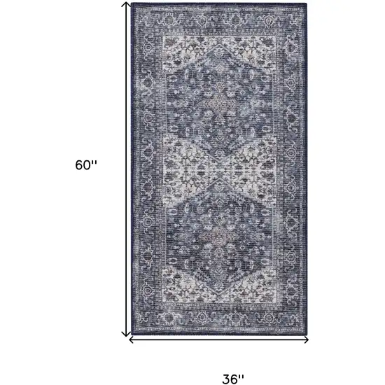 Blue Floral Power Loom Worn Faded Area Rug Photo 3