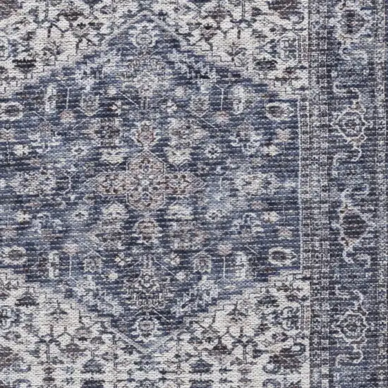 Blue Floral Power Loom Worn Faded Area Rug Photo 9