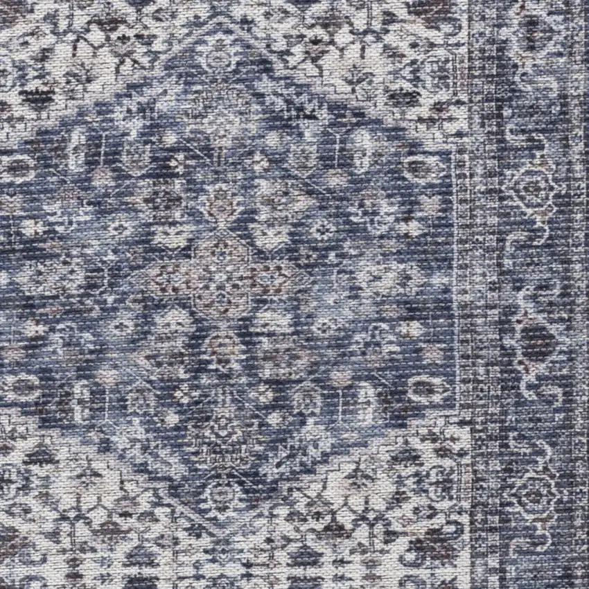 Blue Floral Power Loom Worn Faded Area Rug Photo 9