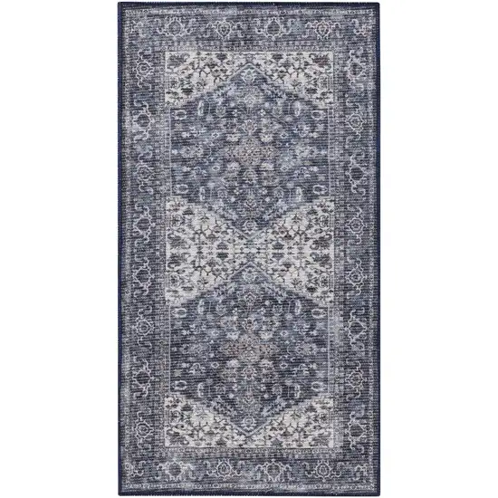 Blue Floral Power Loom Worn Faded Area Rug Photo 7