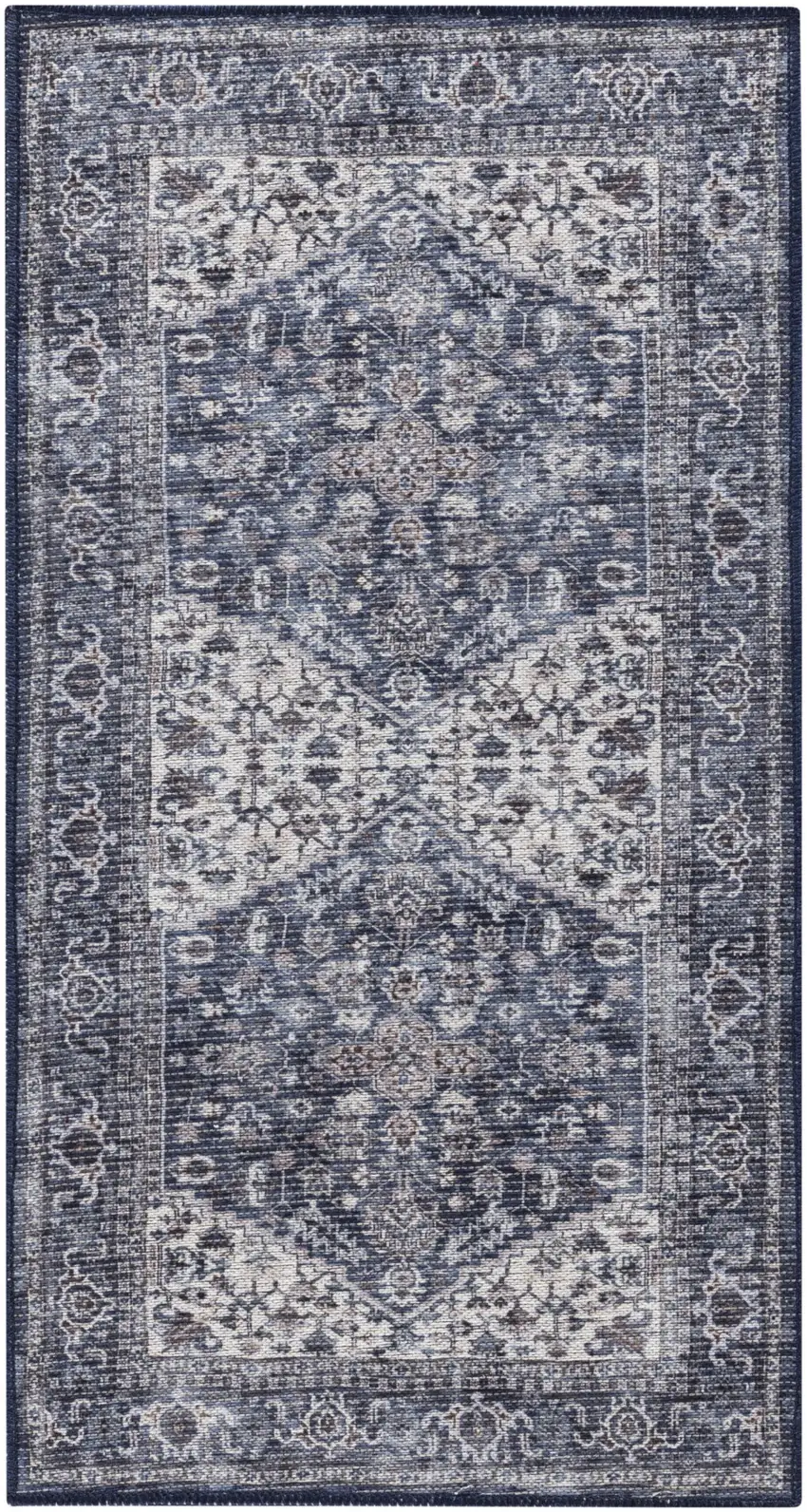Blue Floral Power Loom Worn Faded Area Rug Photo 7
