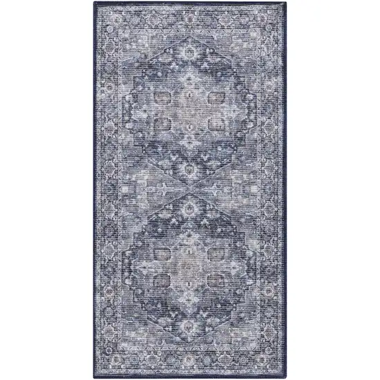 Blue Floral Power Loom Worn Faded Area Rug Photo 7