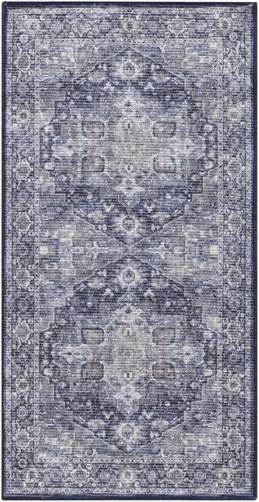 Blue Floral Power Loom Worn Faded Area Rug Photo 7