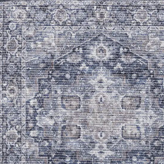 Blue Floral Power Loom Worn Faded Area Rug Photo 9