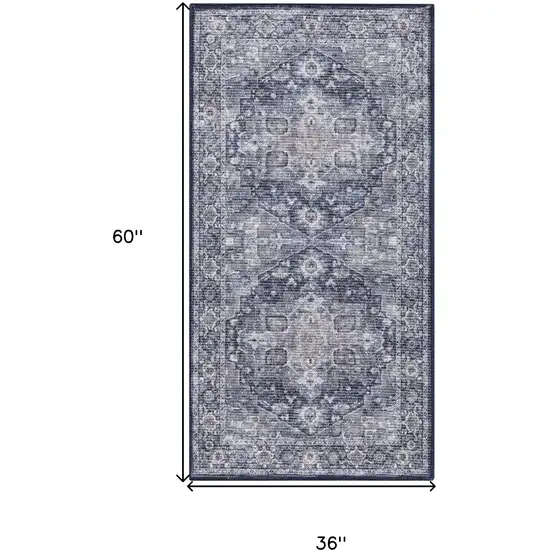 Blue Floral Power Loom Worn Faded Area Rug Photo 3