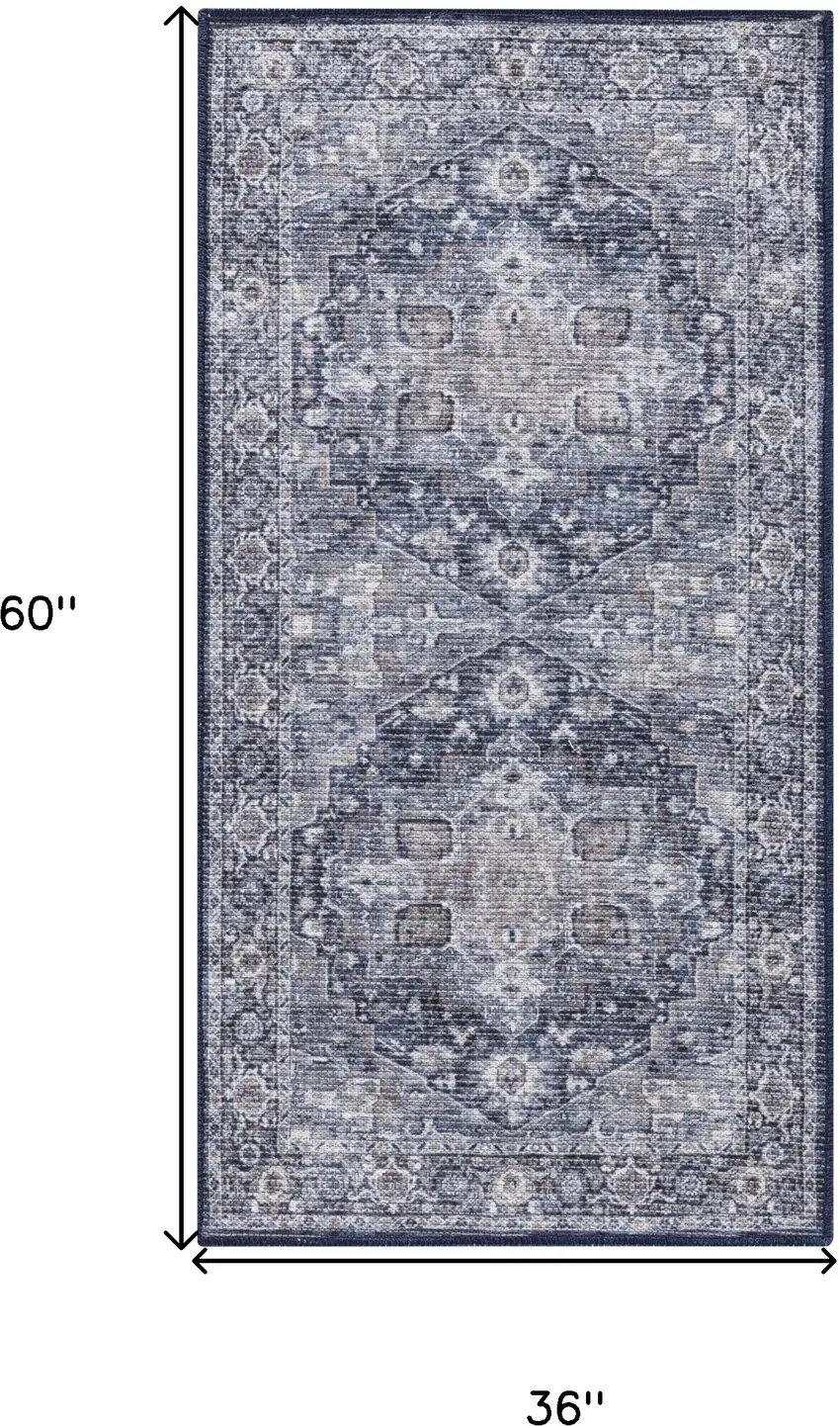 Blue Floral Power Loom Worn Faded Area Rug Photo 3
