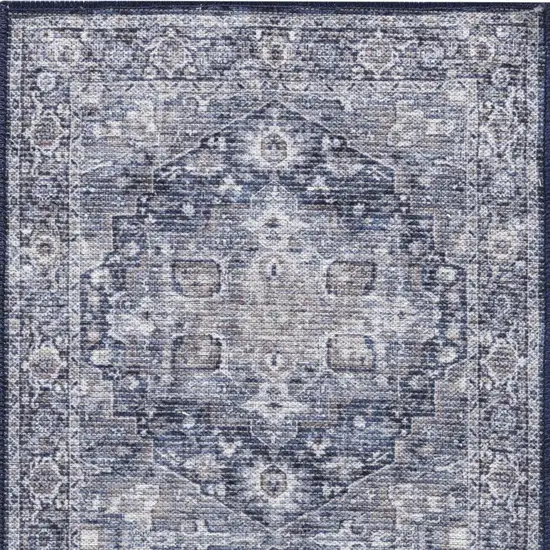 Blue Floral Power Loom Worn Faded Area Rug Photo 8