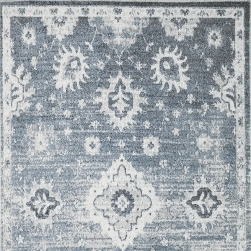Blue Floral Power Loom Worn Faded Area Rug Photo 9