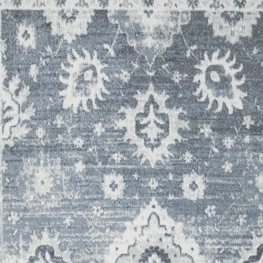 Blue Floral Power Loom Worn Faded Area Rug Photo 7