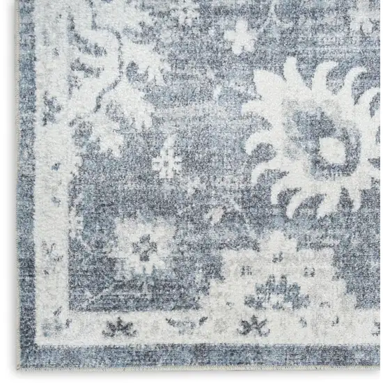 Blue Floral Power Loom Worn Faded Area Rug Photo 9