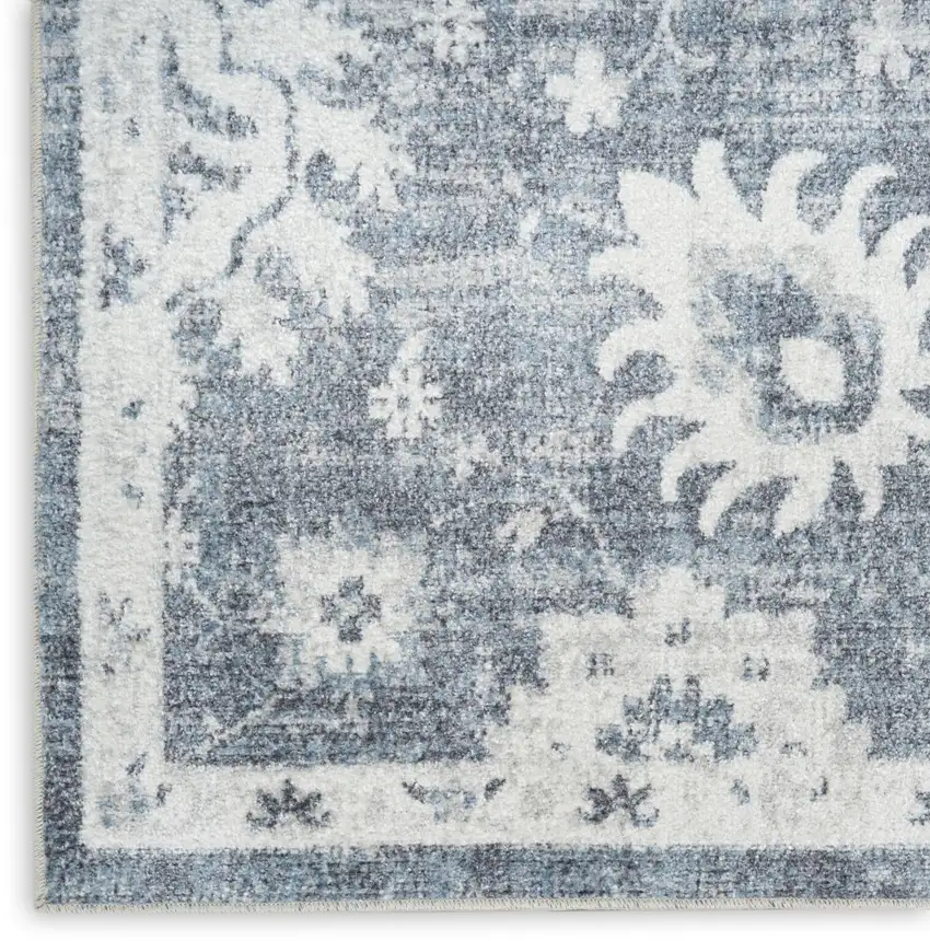 Blue Floral Power Loom Worn Faded Area Rug Photo 9