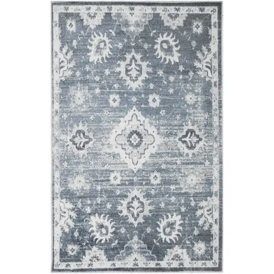 Blue Floral Power Loom Worn Faded Area Rug Photo 8