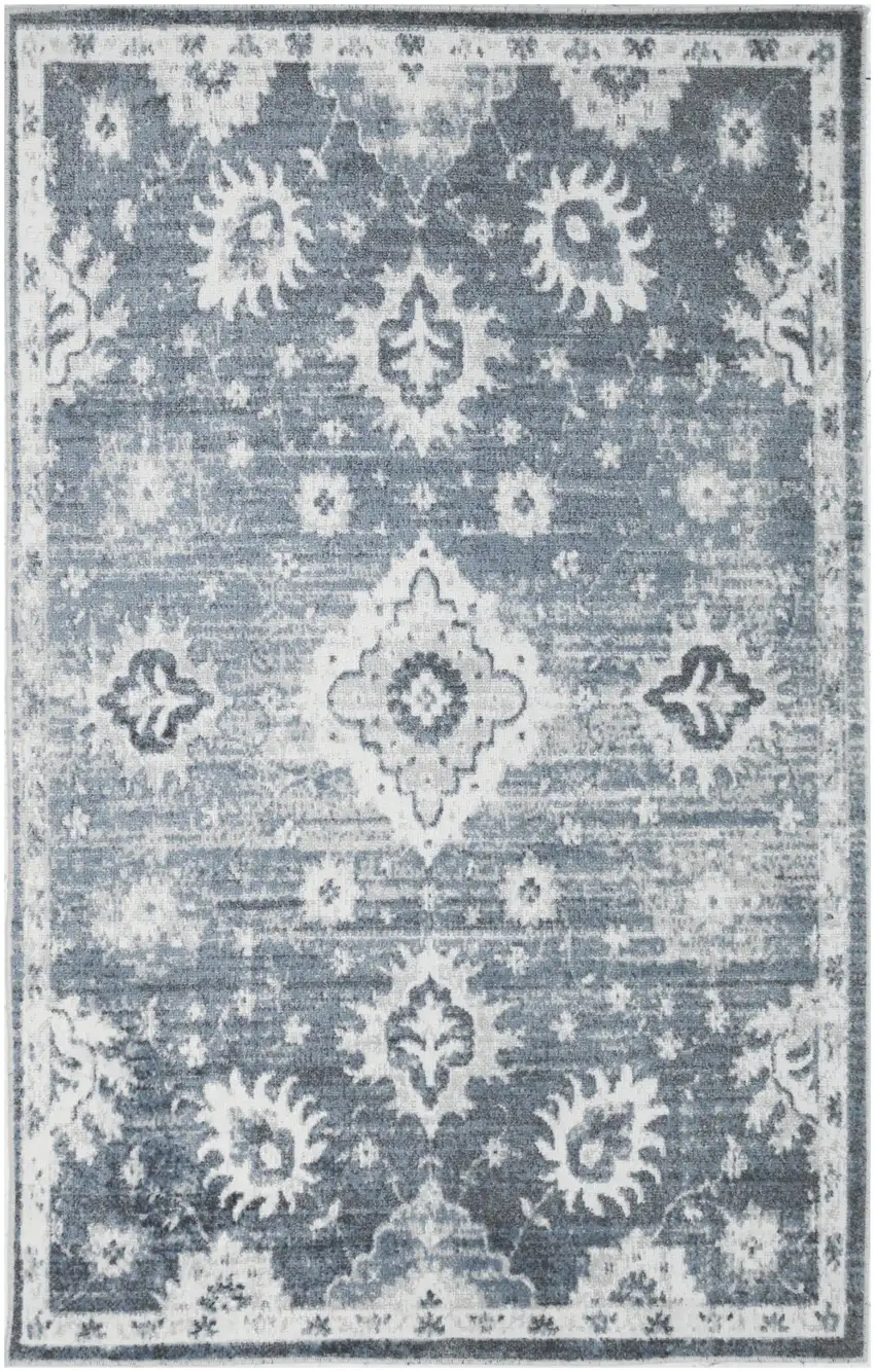 Blue Floral Power Loom Worn Faded Area Rug Photo 8