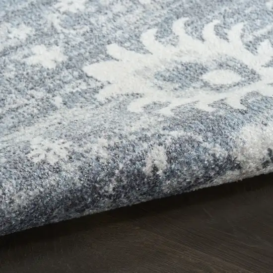 Blue Floral Power Loom Worn Faded Area Rug Photo 8