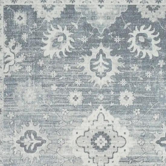 Blue Floral Power Loom Worn Faded Area Rug Photo 8